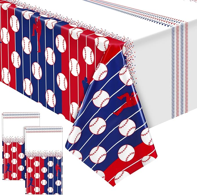 durony 2 Pieces Baseball Tablecloth Plastic Baseball Table Cover Baseballs Theme Party Supplies Waterproof Rectangle Tablecloth for Baseballs Theme Birthday Sport Party Decorations