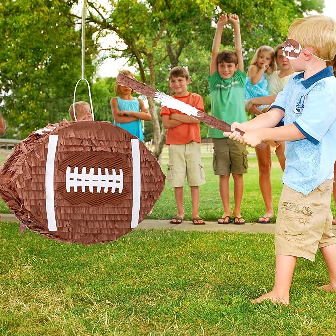 Sratte Kids Football Piñata for Birthday Decoration Football Piñata with Bat and Eye Mask for Boys Sports Birthday Party Supplies