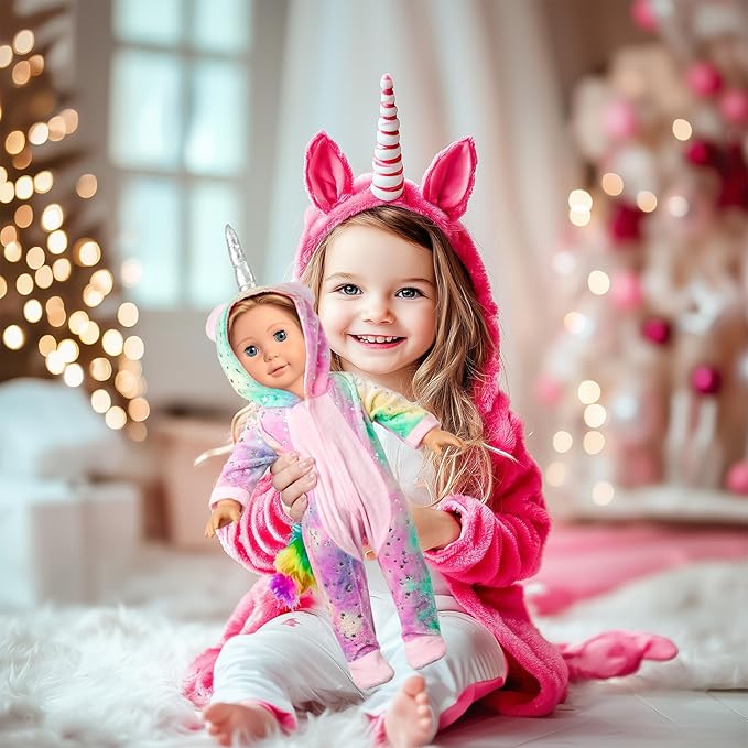 2-Sets 18-inch Doll-Clothes Set - Unicorn Clothes with Hair Clip and Headband - Compatible with All 18 inch Dolls Accessories for Kids -Pink
