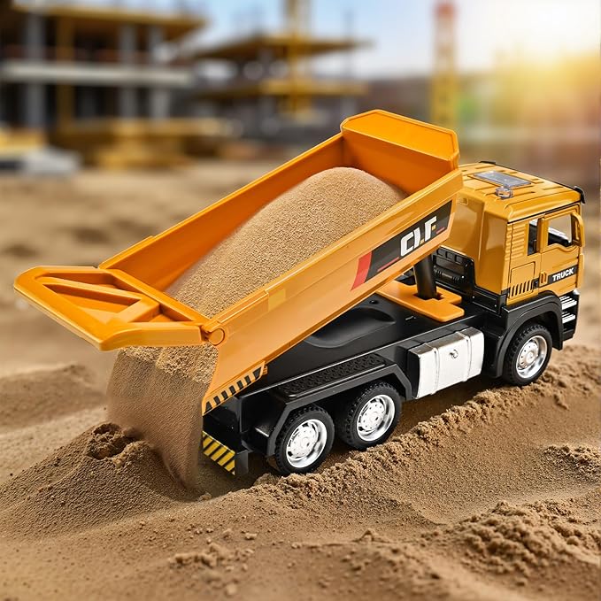 Dump Truck Toys for Boys 3-5 Year Old,Dump Truck Toy Metal Diecast Cab,Pull Back Toy Dump Trucks Construction Vehicles with Lights and Sounds,Construction Trucks for Toddlers 3-5