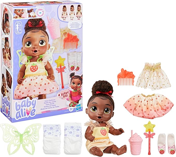 Baby Alive Fairy Fashions Berry Boo Doll with Clothes Accessories, Black Hair, 11 Inches, Toys for 3 Year Old Girls and Boys & Up (Amazon Exclusive)