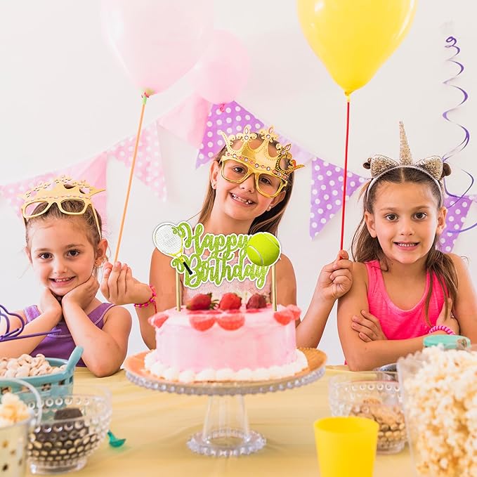 "Tennis Happy Birthday Cake Topper – Sports Theme Party Supplies – Fun and Unique Tennis Racket and Ball Cake Decoration for Teens, and Adults – Perfect for Sports Lovers and Birthday Celebrations"