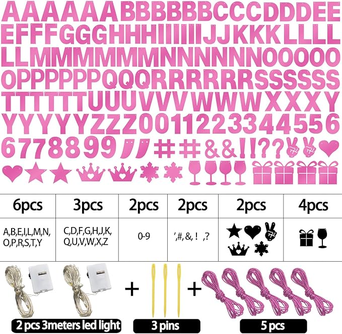 175Pcs DIY Glitter Customizable Banner Kit Happy Birthday Letter Banners Valentine's Day Garlands Personalized Love Heart Banner Decor Baby Shower Birthday Party Decorations Supplies(Shiny Light Pink)