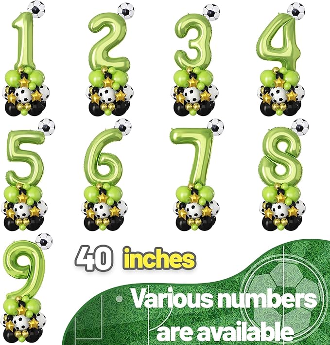 40 Inch Number 6 Balloon Green Soccer Number Six Foil Balloons Tower Set for Boys 6th Birthday Party Decorations Giant Large Digital Aluminum Balloons Stack for Football Lover World Sports Game