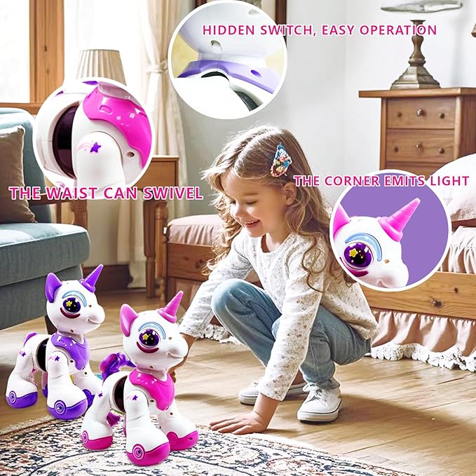 Robot Pet,Unicorn Toys for Girls Age 4-6 | Remote Control Robot with Walking & Dancing | Adorable Pink Unicorn Birthday Gift for Kids 5-7 | Interactive Pet Pink