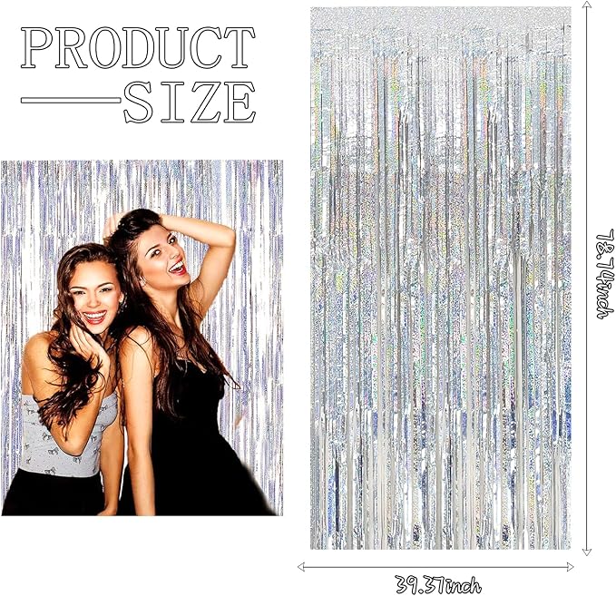 3 Pack Silver Backdrop Curtain Party Decorations Foil Fringe Backdrop Silver Tinsel Streamers Birthday Bachelorette New Year Christmas Wedding Baby Shower Disco Party Decorations