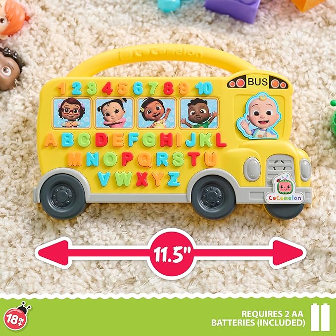 Just Play Cocomelon Learning Bus, Over 85 Learning Phrases, Counting, Alphabet, Music, Sounds, Yellow, Kids Toys for Ages 18 Month