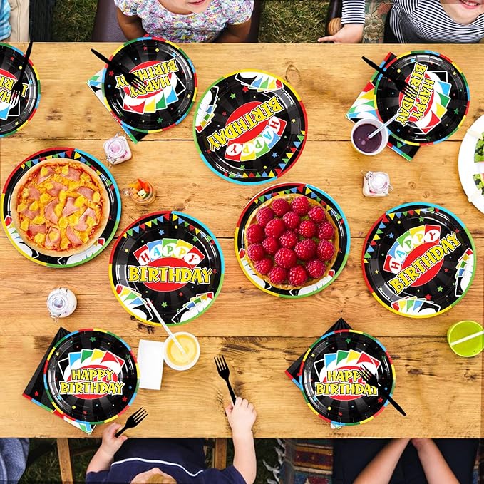 Grencian 96 Pcs Card Game Birthday Party Decorations Game Night Party Decorations Disposable Colorful Playing Card Tableware Set for Adults Boys Cards Games Themed 1st Birthday Parties Supplies
