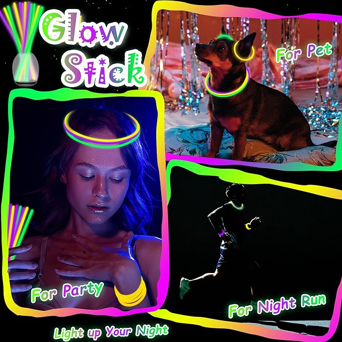 150 pk 8" Green Yellow Purple Glow Sticks Bulk Party Favors, Light up Glow Necklaces & Bracelets in the Dark Party Supplies For Christmas Halloween Birthday Mardi Gras (Green Yellow Purple)