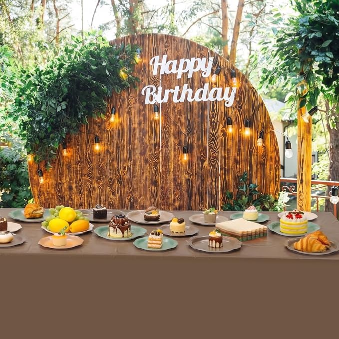 LemonRoad 100 Pcs Woodland Baby Shower Decorations, Sage Green Brown Forest Paper Plates Napkins Plastic Tablecloth Set for 24, Forest Animal 7" & 9" Scalloped Plates for Safari Jungle Party Supplies