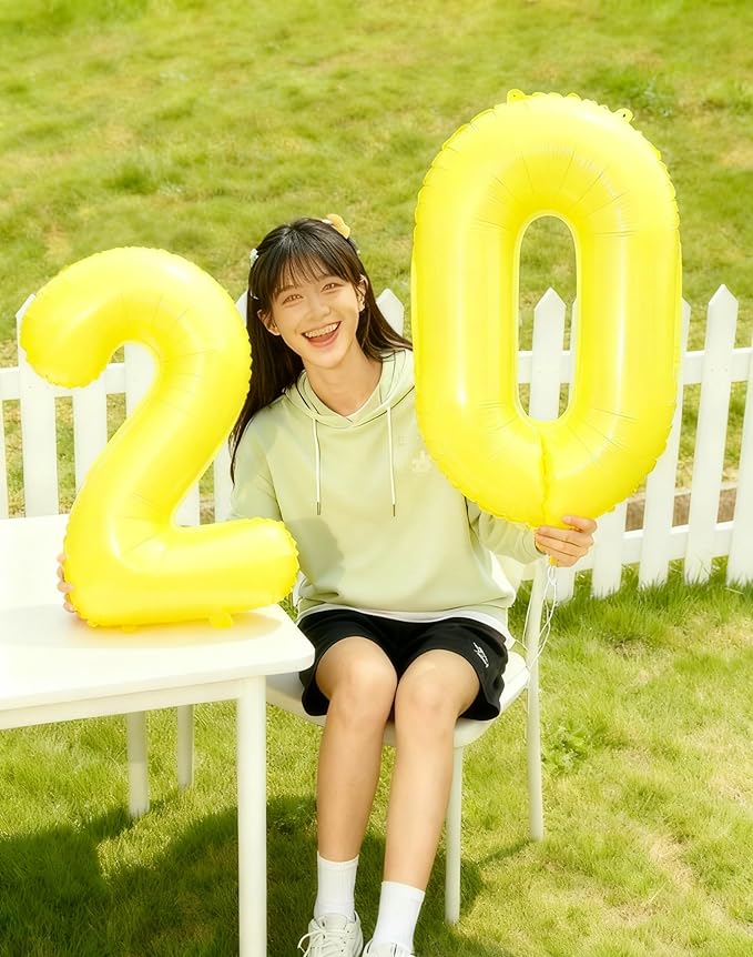 Yellow 40 Inch Big Number Balloon Birthday Decoration, Number 2 Helium Balloon 12 20 22 23 24 26 2026 New Years Celebration, Boy Girl Baby Anniversary Party Graduations Supplies Decorations