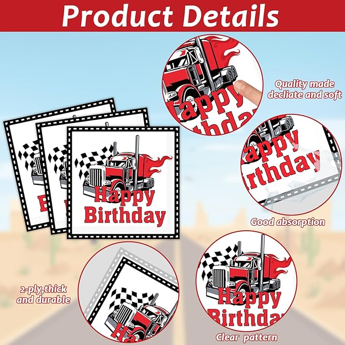 gisgfim 96 Pcs Semi Truck Party Supplies Paper Plates Napkins Tractor Trailer Themed Party Birthday Decorations Favors for Kids Semi Truck Party Decor Serves 24