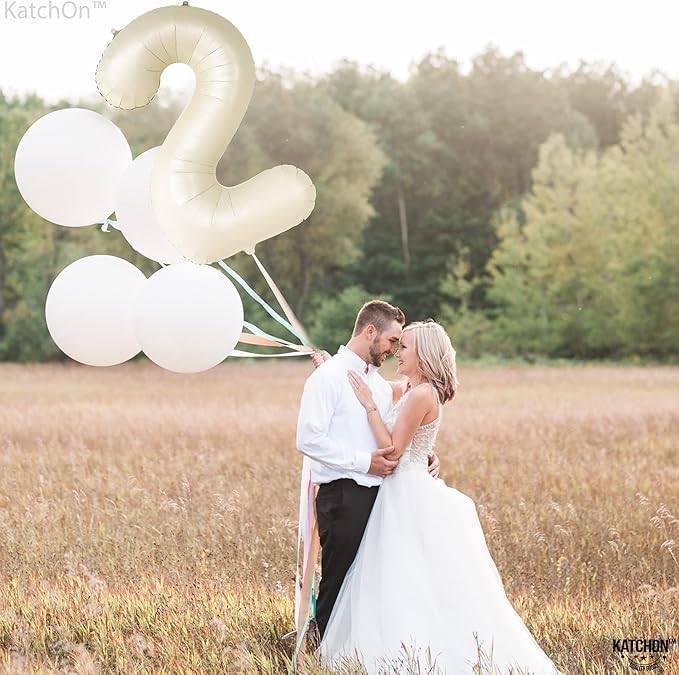 KatchOn Cream White Number 2 Balloon - 40 Inch, 2nd Birthday Party Decoration, Reusable, Unisex