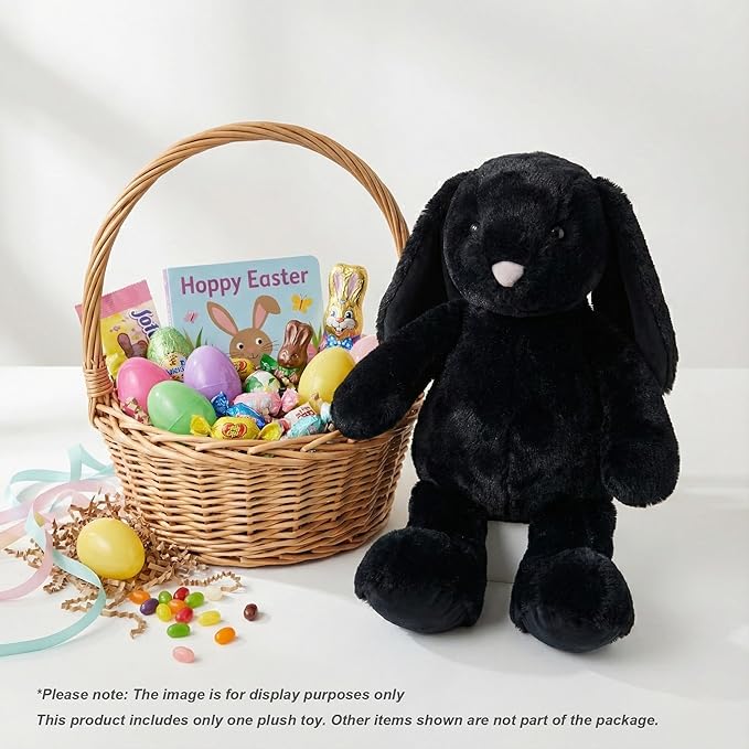 Black Bunny Stuffed Animal Plush Toy with Floppy Ears, 17.7 Inch Soft Plush Rabbit Cuddle Buddy for Nursery Decor, for Boys and Girls