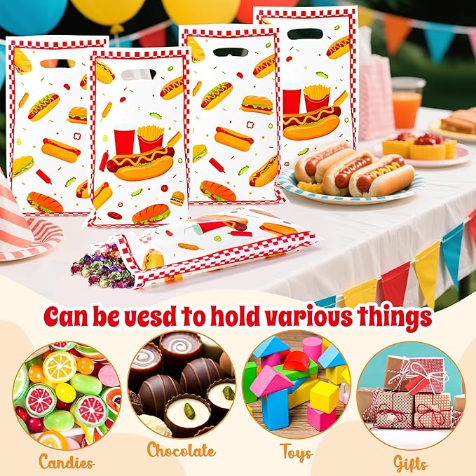 Hot Dog Party Favor Bag 50Pcs Hotdog Snacks Goody Candy Treat Gift Bag Delicious Food Themed Party Decoration for Kids Birthday Party BBQ Sausage Food Hotdog Celebrations Picnic Supplies