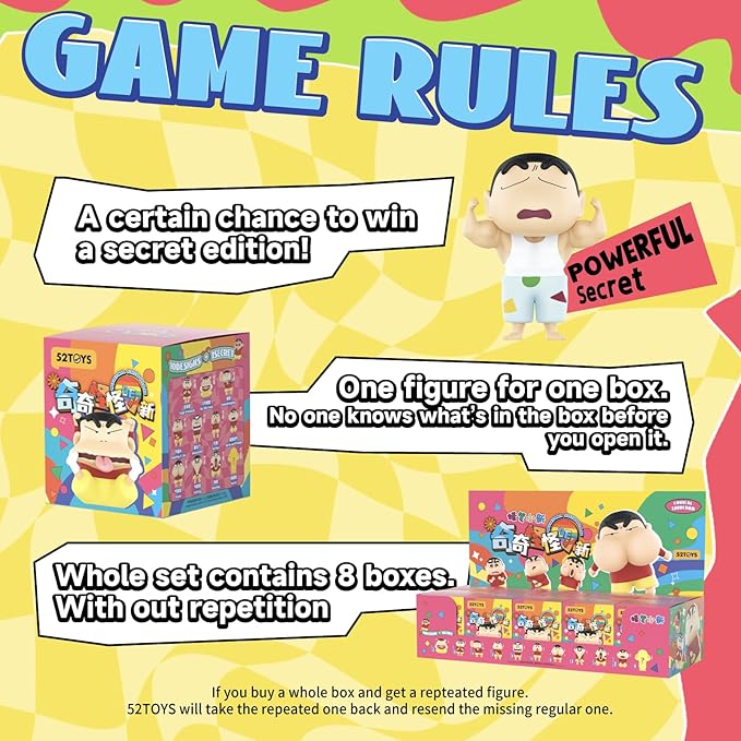 52TOYS Crayon Shinchan Comical Shinchan Blind Box, 1PC Action Figure Collectible Toy Kawaii Creative Gift Room Decor Desktop Decoration, Gift for Birthday Party