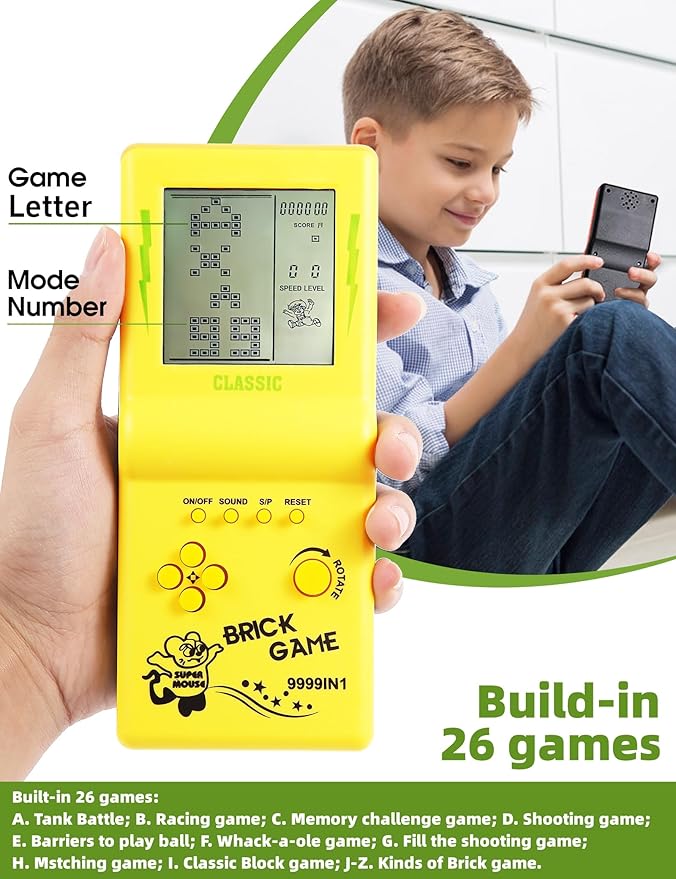 3.5-inch Large Screen Brick Game Console Building Block Racing/Tank Game Built-in 26 Classic Games Nostalgic Puzzle (Pink)