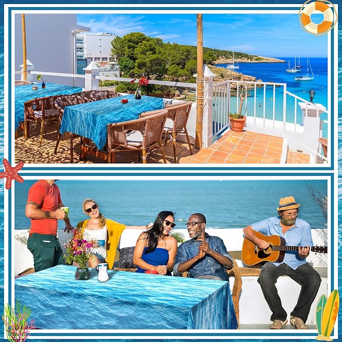 Irenare 1 Roll Ocean Waves Plastic Tablecloth 54 Inch X 100ft Ocean Table Cover Water Print Table Cover Sea Tablecloth Blue for Beach Pool Birthday Party Decoration Shower Supplies
