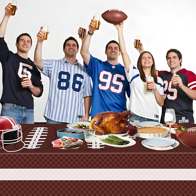 Football Party Decorations - 2 Pack Football Tablecloth Plastic, Disposable TouchDown Table Cover for Football Sport Birthday Party Supplies Favors Gameday Tailgate Table Decor Accessories, 108x54Inch
