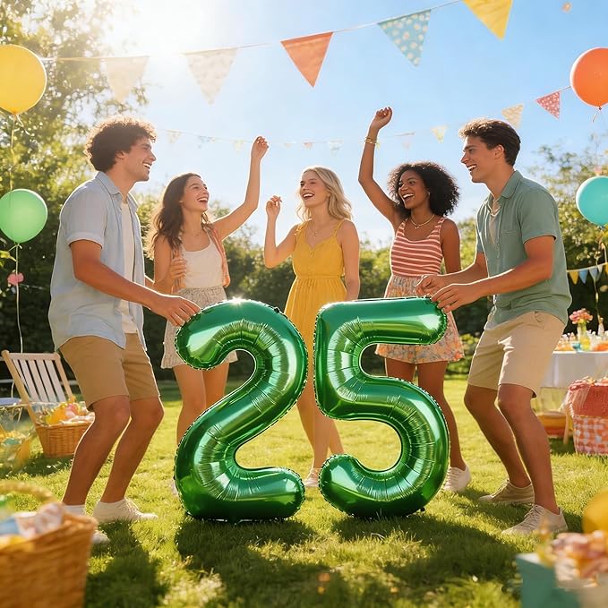 25 Balloon Numbers, 40 Inch Happy 25th Birthday Decorations for Women, Dark Green Foil Large Ballon for 2 5 25 52 Birthday Party Wedding Anniversary Supplies