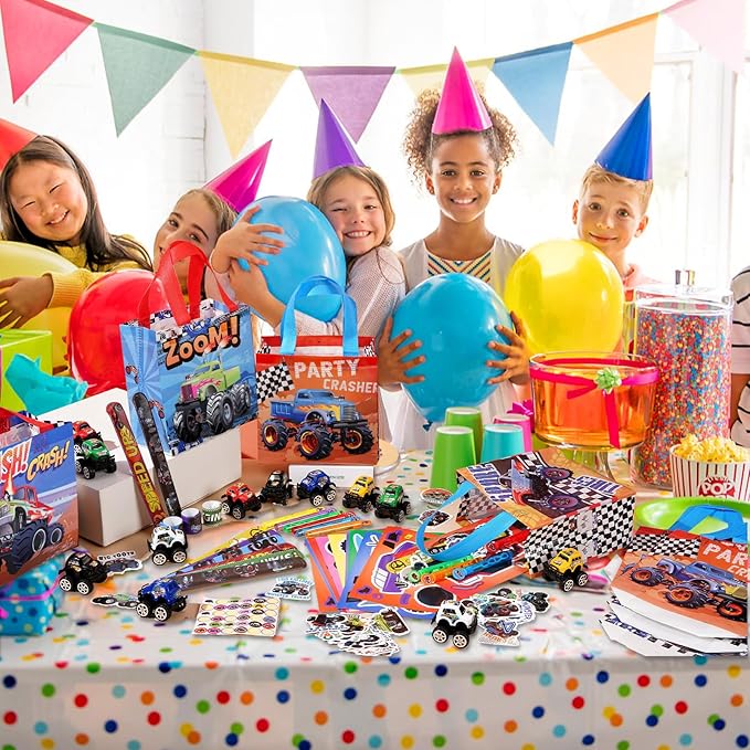 Vanblue Truck Car Party Favors Set Cars Themed Birthday Party Decorations Supplies 110Pcs Slap Bracelet DIY Sticker Gift for Boy Kids Treat Bags Stuffers Pinata Filler Classroom Rewards