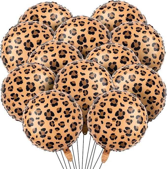 BBTO 12 Pcs 18 Inch Neon Rainbow Leopard Birthday Foil Balloons Color Cheetah Balloons Cheetah Birthday Decorations Neon Rainbow Leopard Decorations Supplies for Party (Golden Brown)
