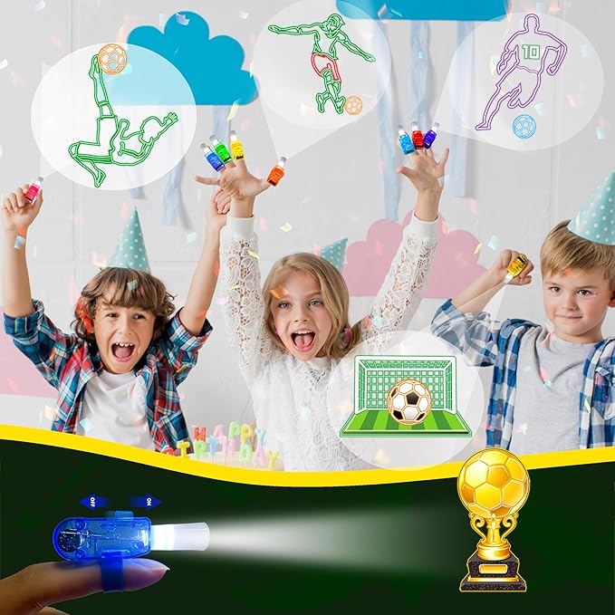 24PCS Soccer Party Favors-LED Finger Lights：Glow-in-the-Dark Light-Up Toys Bulk for Kids Boys Girls,Soccer Theme Birthday Party Decorations Supplies, Goodie Bags stuffers, Classroom Prizes, Fun Gifts