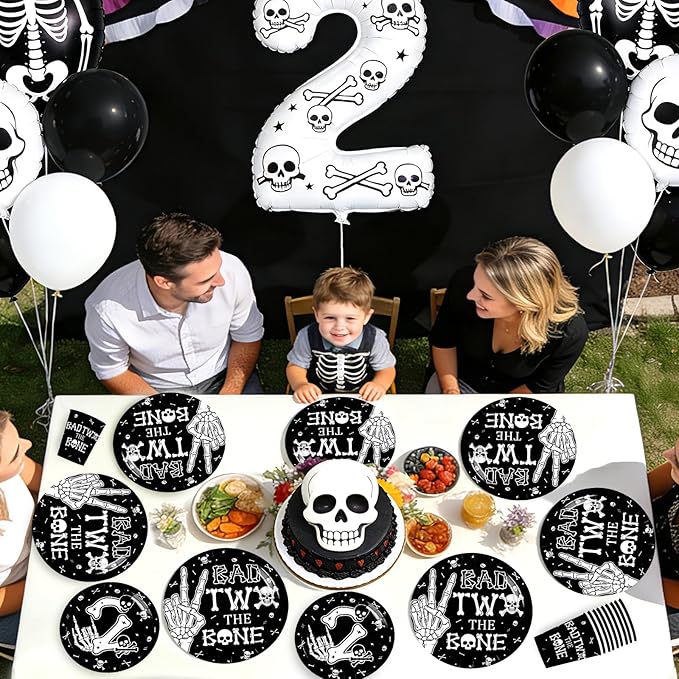 168Pcs Bad Two The Bone Birthday Party Supplies Rock And Roll Plates Napkins Cups Music Theme Tableware Sets 2 Years Old Decorations for 2nd Birthday Baby Shower Party Decorations Serves 24