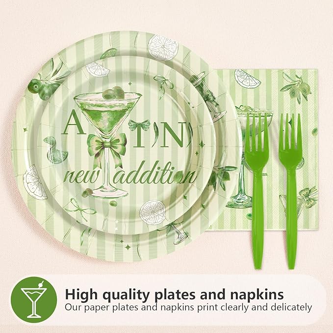96Pcs Martini Theme Baby Shower Party Supplies A Tini New Addition Plates and Napkins A Tini One Is On The Way Tableware Set for Martini Theme Baby Shower Birthday Party Supplies，Serves 24