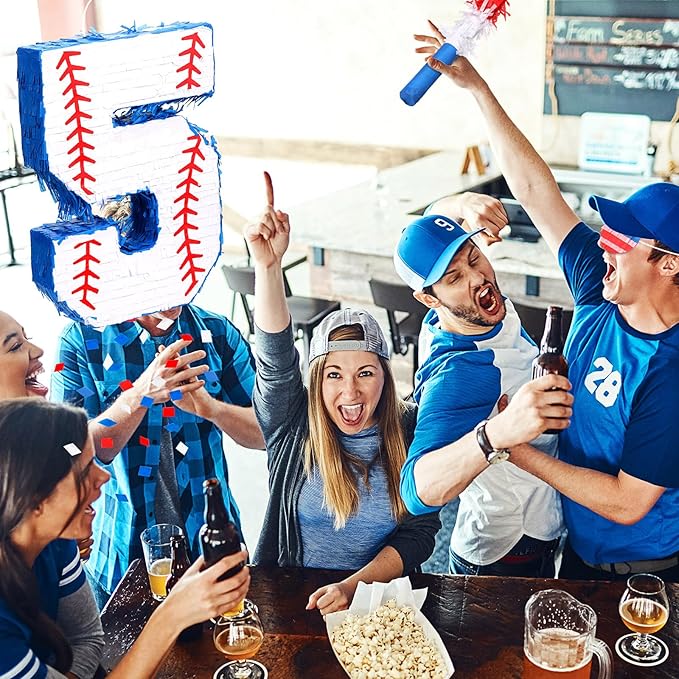 HyDren Baseball Piñata Baseball Party Decorations Number Piñata with Bat, Blindfold and Confetti, 16 Inch Sports Themed Birthday Party Supplies for Celebration Events(Number 5)
