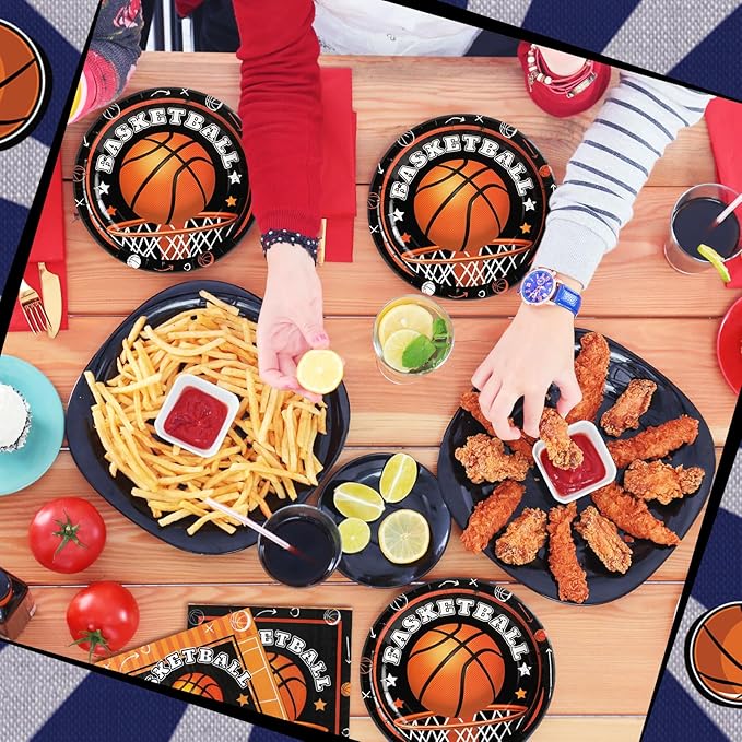 Umigy 100 Pcs Basketball Plates and Napkins Party Supplies Basketball Tableware Dinner Lunch Dessert Appetizer for Kids Boys Baby Shower Birthday Sport Party Decor Serves 50(Novel Style)