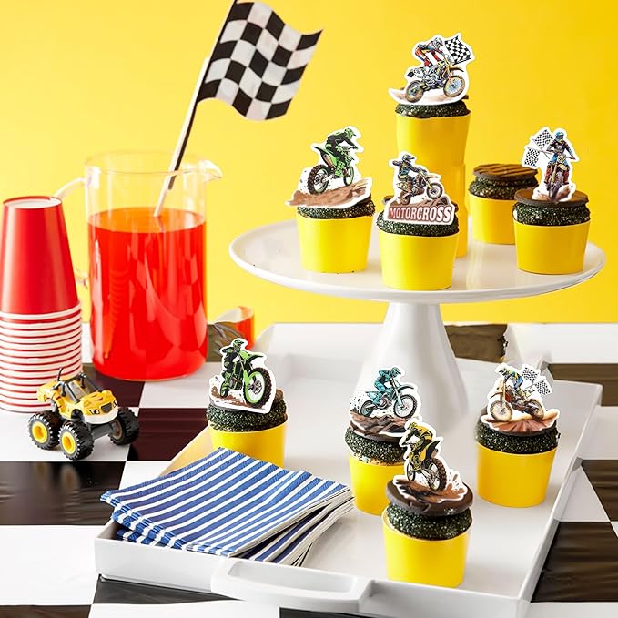 40pcs Edible Motorcycle Cupcake Toppers Motocross Dirt Bike Party Cupcake Toppers, Motorcycle Sport Theme Birthday Motocross Cake Decor