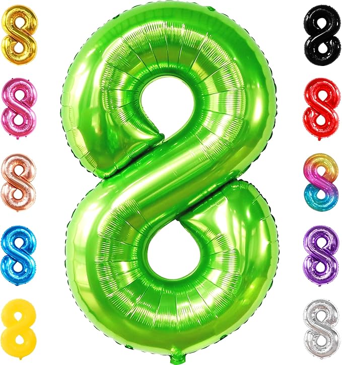 KatchOn, Light Green Number 8 Balloon - 40 Inch | Green Neon 8 balloon Number for 8th Birthday Decorations Boy | Number 8 Green Happy Birthday Balloons for 8th Anniversary Decorations