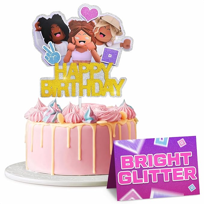 Happy Birthday Cake Toppers for Women – Vibrant & Glittery Gamer Cake Topper Decorations with Sturdy Cardboard – Easy-to-Install, Adjustable Women Birthday Party Decorations for a Festive Celebration