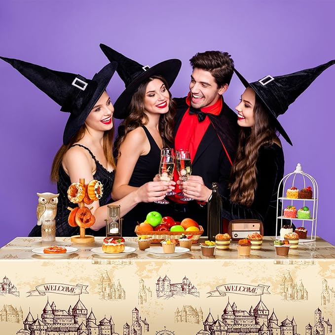 6 Pcs Wizard Tablecloth Decorations Wizard Party Plastic Table Cloth Disposable Vintage Castle Decor for Decoration Halloween Witch Party Supplies