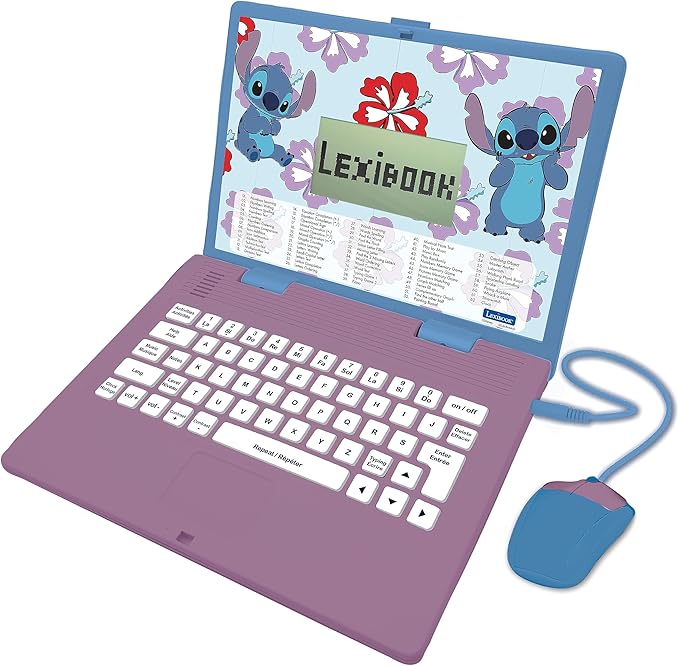 Lexibook, Disney Stitch, Bilingual French/English Educational Computer, Children's Toy with 124 Activities for Learning, Fun and Piano, Blue/Purple, JC598Di1