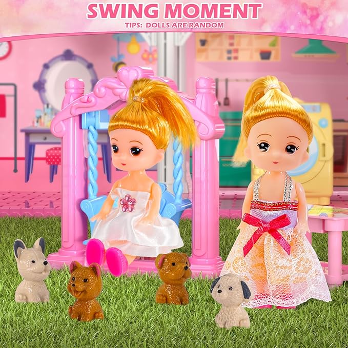 Doloowee Dolls House for Girls Toys, 4 Stories 10 Rooms Dollshouse with 2 Princesses Slide Accessories, Playset for Toddler Playhouse Gift for for 3 4 5 6 7 8+ Year Old Girls Toys