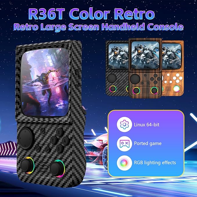 R36TMAX Retro Handheld Game Console, 4 Inch IPS HD Screen Retro Gaming Console,Supports WiFi Networked Fighting and OTG,Compatible with a Large Variety of Classic Games,Built-in 64G,Charcoal Black