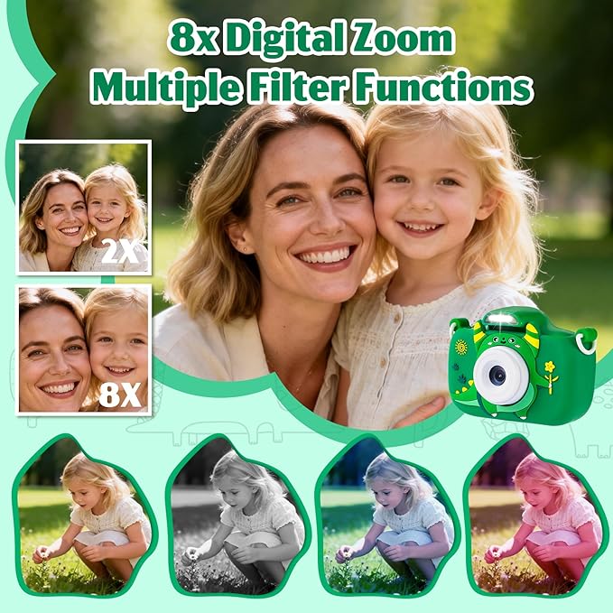 Kids Camera Toys for 3-9 Year Old Girls Boys. 2.4-inch Screen Children's Digital Camera with Fill Light,Christmas/Birthday Gift for Children.Comes with a 64G TF Card, Silicone Protective case/Lanyard