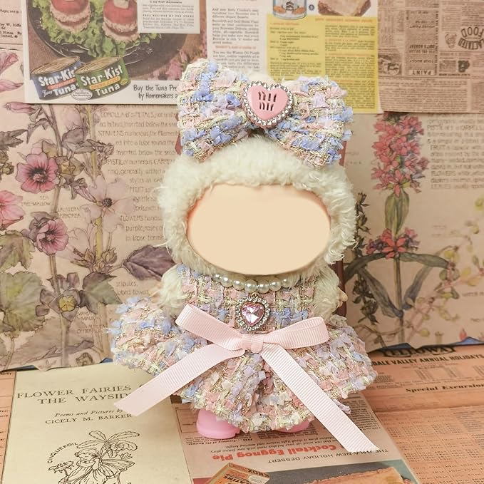 Clothes Compatible with LABUBU Doll - 4PCS Sweet Pastel Set, 17cm Doll Clothes Designer Outfit for Fairy Tales Theme, Cute Stylish Accessories for Labubu, No Doll (Cotton Candy Princess)
