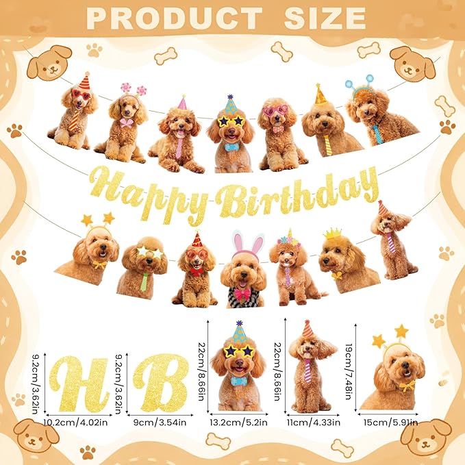 Dog Happy Birthday Banner, Golden Doodle Birthday Party Decorations Gold Glitter Puppy Birthday Banner Decorations for Pet Dog Theme Party Bunting Decoration Baby Shower Party Supplies