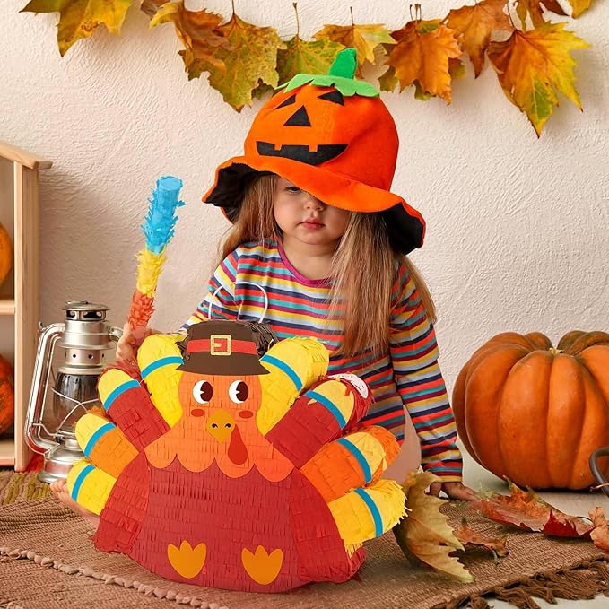 WERNNSAI Thanksgiving Turkey Piñata - Fall Decorations Red Turkey Piñata Thanksgiving Games for Kids Fall Festival Autumn Decor Carnival Party Supply with Blindfold