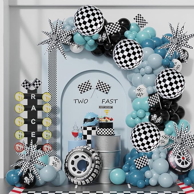 TONIFUL 8Pcs 22Inch Black Checkered Large 4D Giant Round and Star Balloons Explosion Star Mylar Balloons Set for Christmas New Year Birthday Wedding Bridal Shower Anniversary Photo Booth Supplies