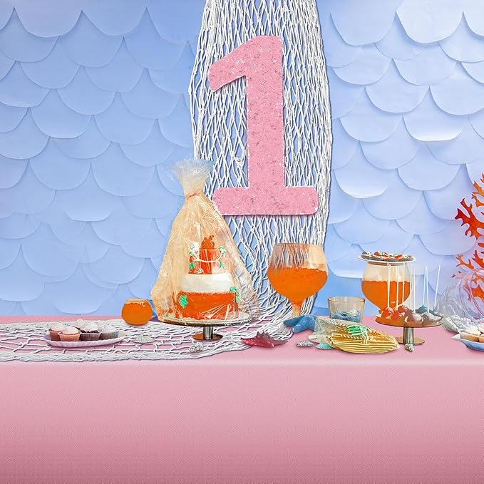 Unittype 8 Pcs Fish Net Decorative and Tablecloth Set, Cotton Fishnet and Plastic Table Cover Decorations Set for Nautical Themed Party Baby Shower Pirate Decorations Mermaid Party (Entranced)