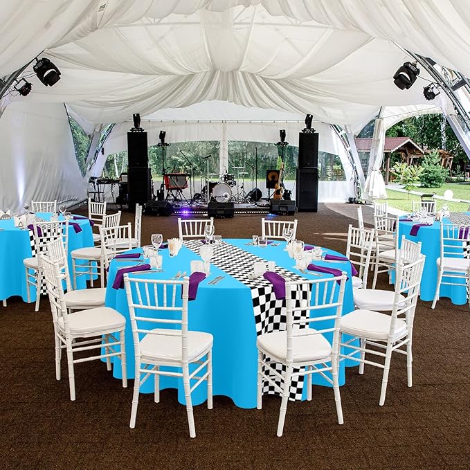 Oudain 3 Pcs Cars Birthday Party Supplies Racing Party Decorations Round Racing Tablecloth Checkered Flag Table Covers Road Plastic Table Cloth, 1950s Disco Dancing Party Tablecloth (Light Blue)