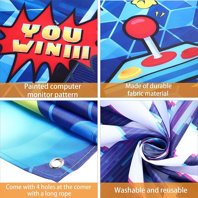 Blulu Video Game Party Decoration Video Gaming Photo Backdrop Background Birthday Photo Banner Gamer Room Decor for Game Fans Video Gamer Party Decoration Supplies (70.9 x 43.3 Inch)
