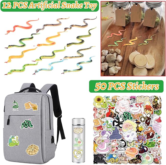 110 Pcs Snake Party Favors, Snake Temporary Tattoos Slap Bracelets Keychains Stickers Badges Snake Toy for Snake Birthday Party Decorations Supplies Gifts for Kids Classroom Rewards
