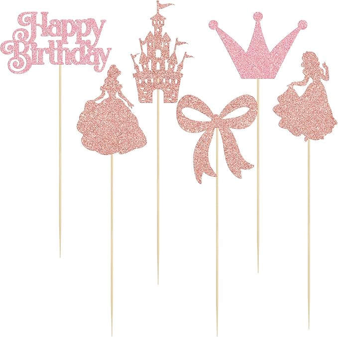 Gyufise 12Pcs Princess Centerpiece Sticks Birthday Bowknot Castle Birthday Table Flower Centerpieces Sticks Crown Bow Party Decorations for Bridal Shower Birthday Wedding Party Supplies Rose Gold