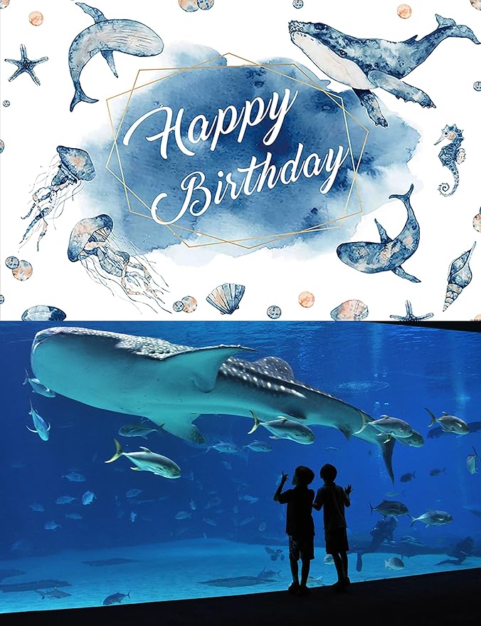 Blue Ocean Happy Birthday Backdrop Decorations Marine Animals Happy Birthday Banner Blue Ocean Photo Background for Home Indoor Outdoor Birthday Party Decorations Supplies 70.8 x 47.2 Inch