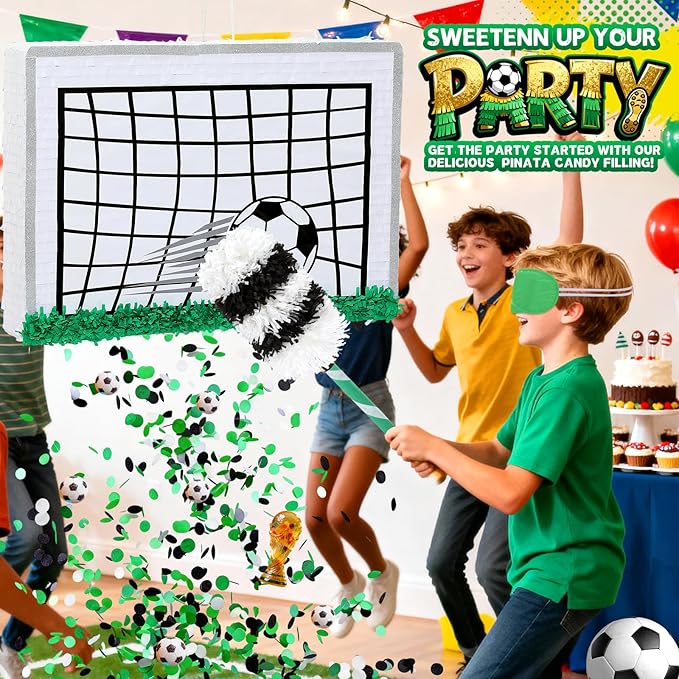 Large Soccer Ball Piñata-Soccer Party decoration Pinata with Blindfold Bat for Kids Sports Themed Birthday Party Supplies